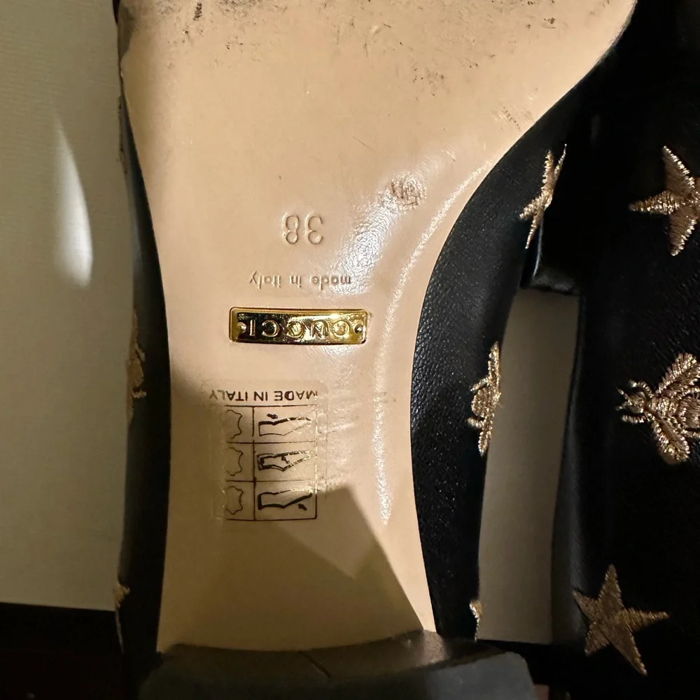 Gucci Black Leather Fringe Pumps with Gold Double G Accents